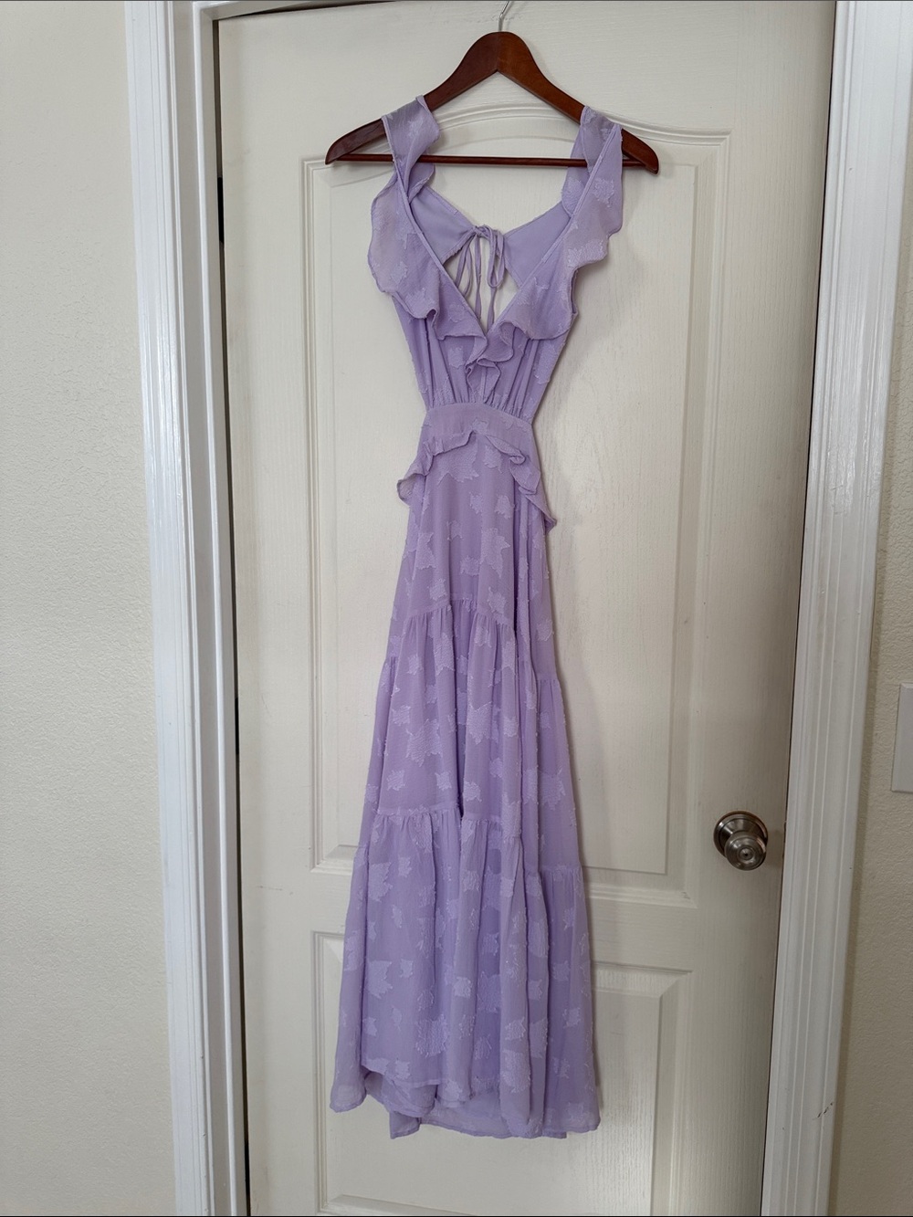 Astr Lavender Ruffle Maxi Dress with Tie-Back